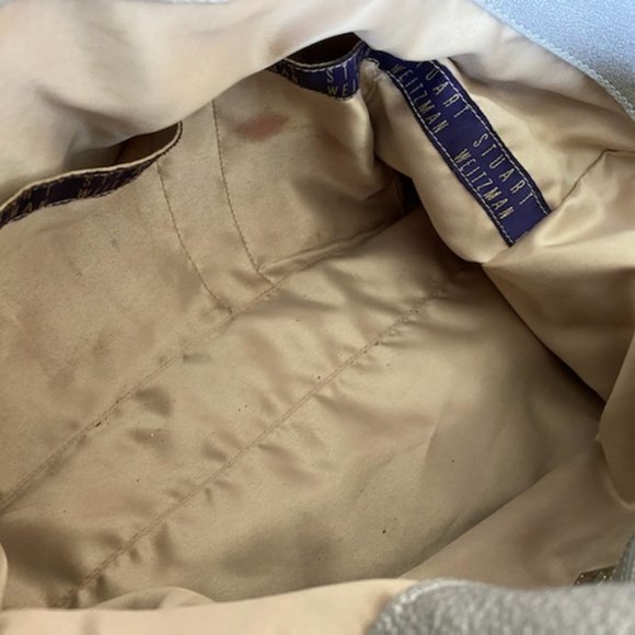 Vintage STUART WEITZMAN * Gray & SILVER Satchel PURSE + logo DUSTBAG * pockets - Picture 12 of 16